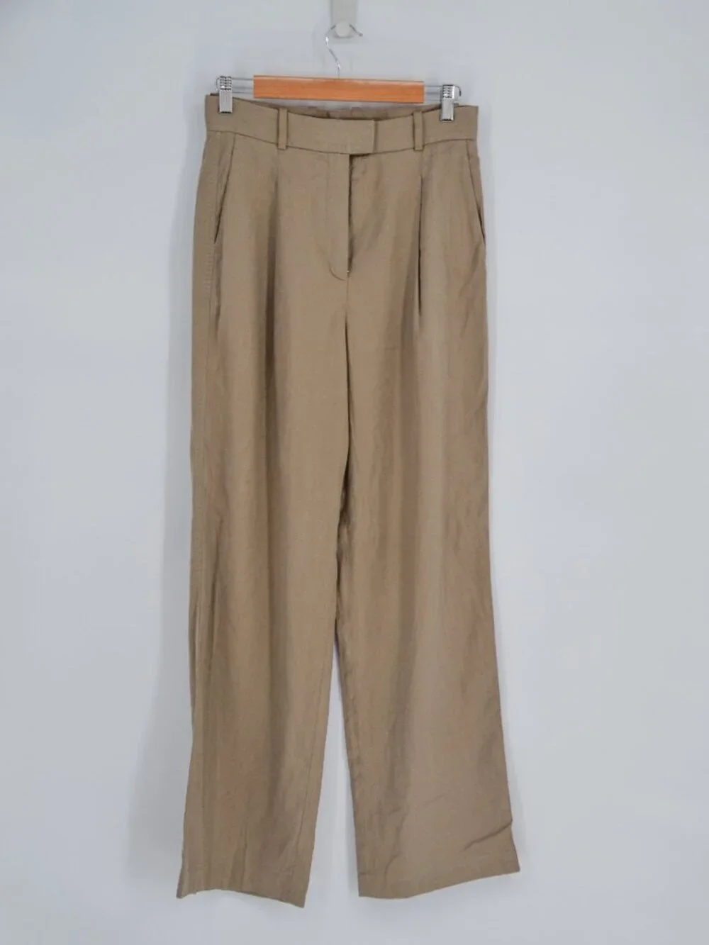 Aritzia Babaton Linen Blend Pants Womens 8 Brown High Waist Pleated Straight
